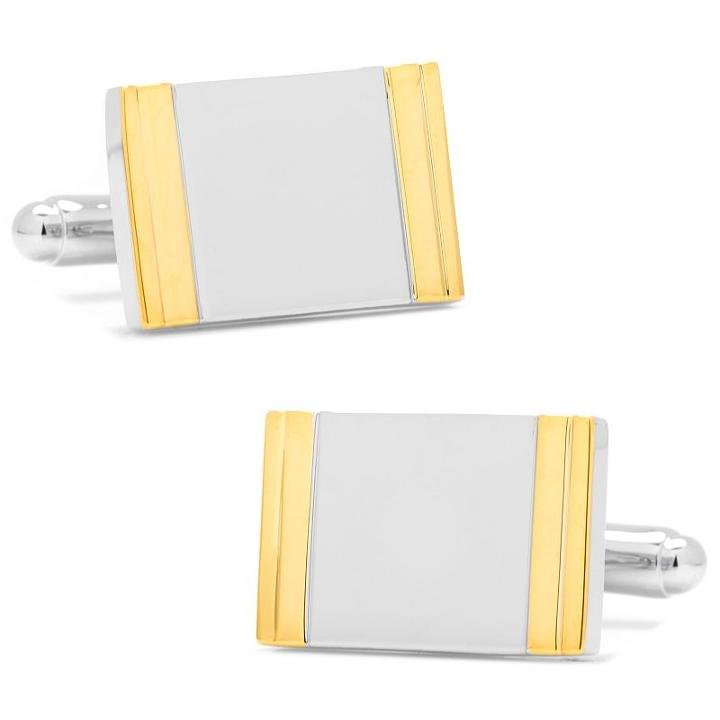 Two Tone Framed Rectangle Cuff Links, Men's, Silver