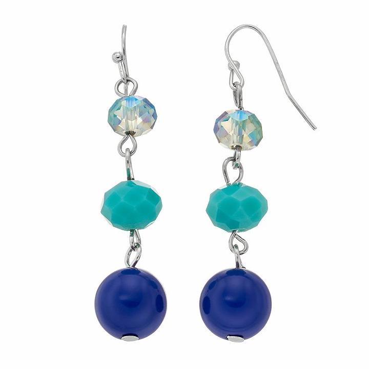 Faceted Bead Nickel Free Linear Drop Earrings, Women's, Blue