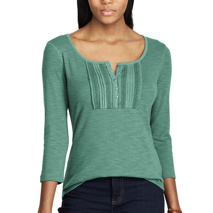 Women's Chaps Lace-trim Top, Size: Xl, Green