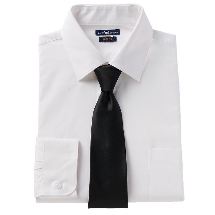 Men's Croft & Barrow&reg; Slim-fit Dress Shirt & Tie Set, Size: L-36/37, White