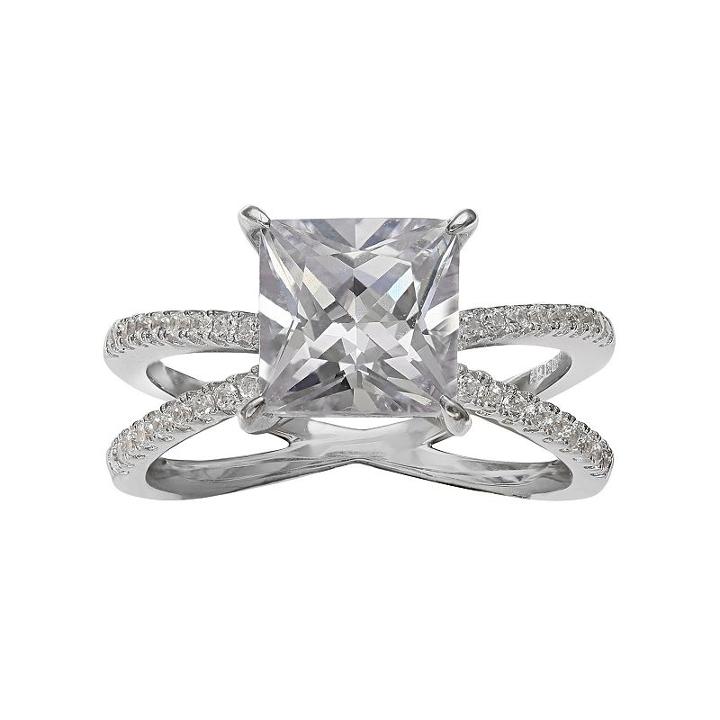 Primrose Sterling Silver Cubic Zirconia X Ring, Women's, Size: 6, White