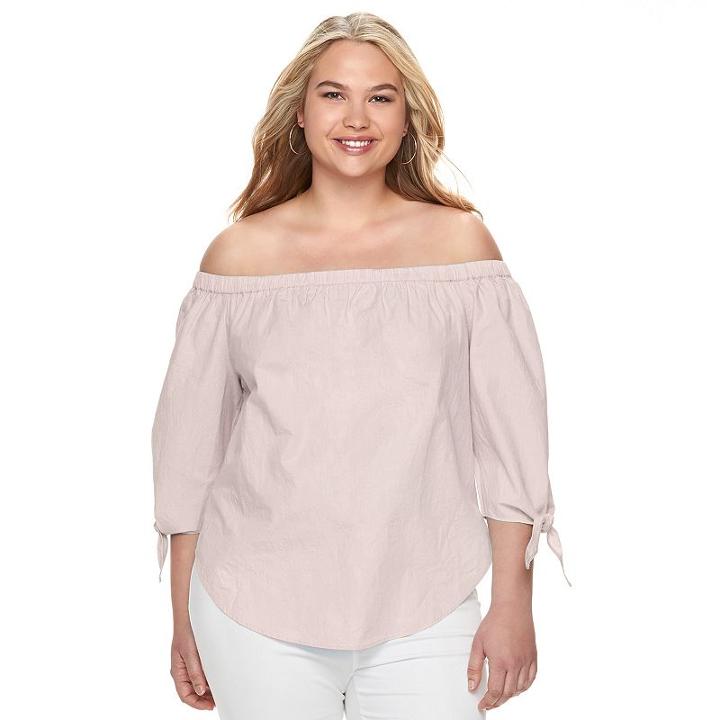 Juniors' Plus Size So&reg; Poplin Off The Shoulder Top, Girl's, Size: 3xl, Lt Orange