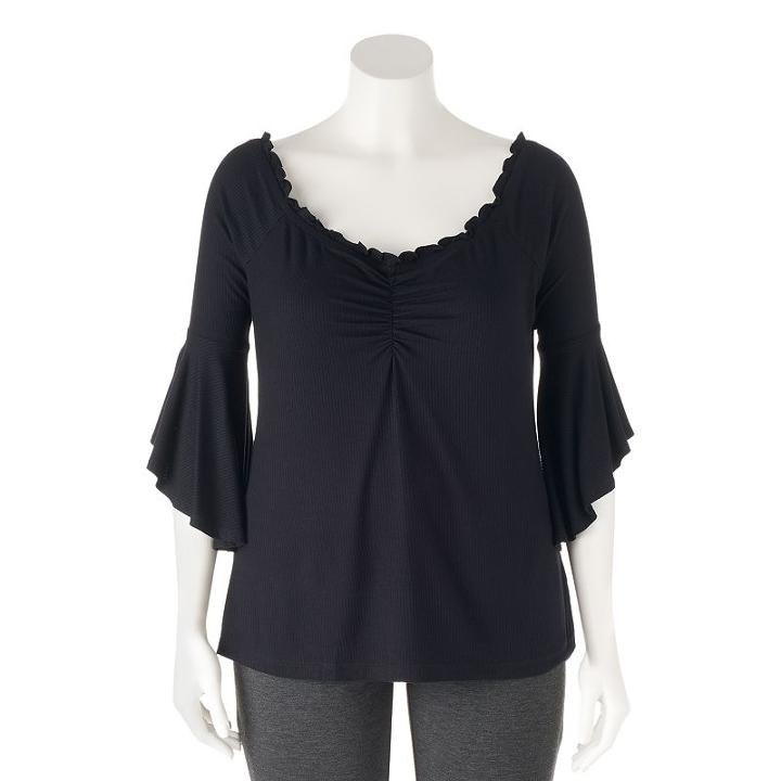 Juniors' Plus Size Candie's&reg; Bell Sleeve Off-the-shoulder Top, Teens, Size: 3xl, Black