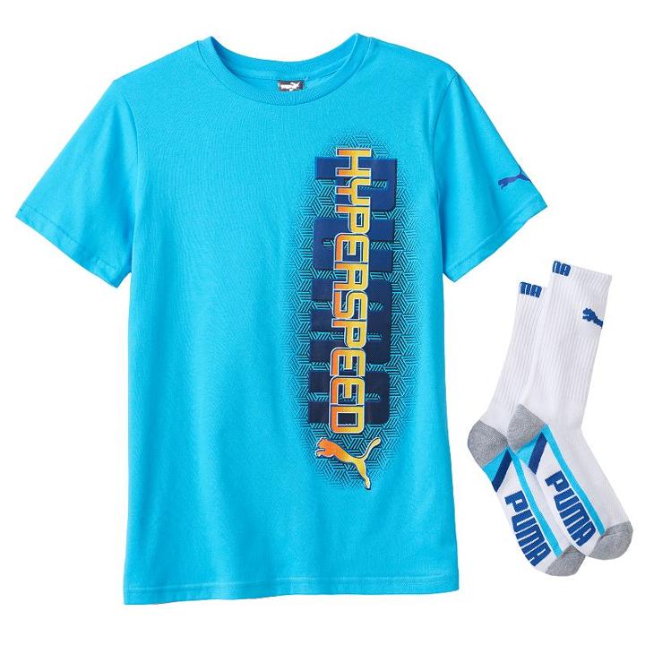 Boys 8-20 Puma Tee & Sock Set, Boy's, Size: Large, Brt Blue