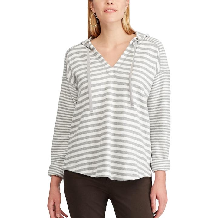 Women's Chaps Striped Hooded Tee, Size: Small, Grey