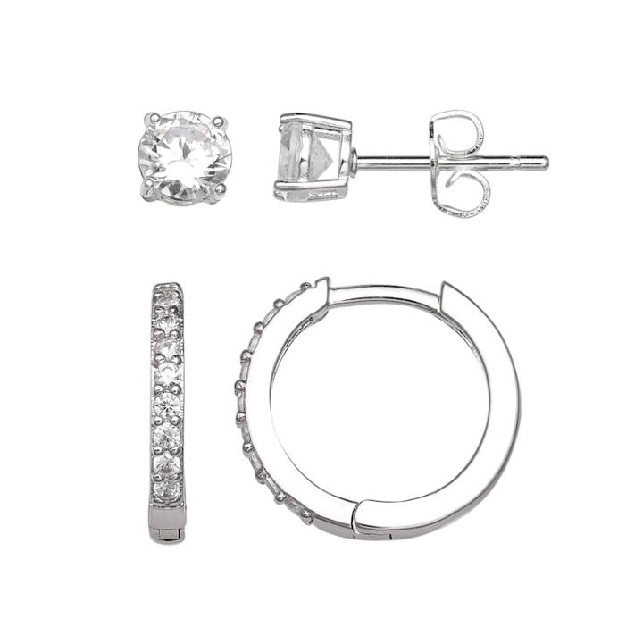 Primrose Sterling Silver Cubic Zirconia Stud & Huggie Hoop Earring Set, Women's, White