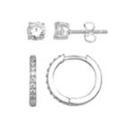 Primrose Sterling Silver Cubic Zirconia Stud & Huggie Hoop Earring Set, Women's, White