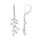 Simply Vera Vera Wang Sterling Silver Freshwater Cultured Pearl & Diamond Accent Leaf Drop Earrings, Women's, White