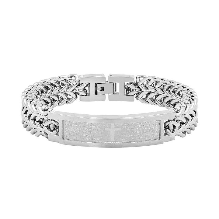 Men's Stainless Steel The Lord's Prayer Cross Id Bracelet, Size: 8.5, Grey