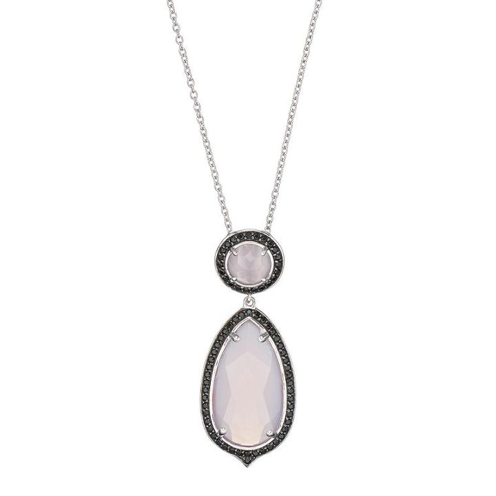 Siri Usa By Tjm Sterling Silver Pink Chalcedony & Black Spinel Teardrop Pendant, Women's, Size: 18, Multicolor