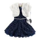 Girls 4-6x Knitworks Sequin Lace Dress, Shrug & Purse Set, Size: 6x, Blue (navy)