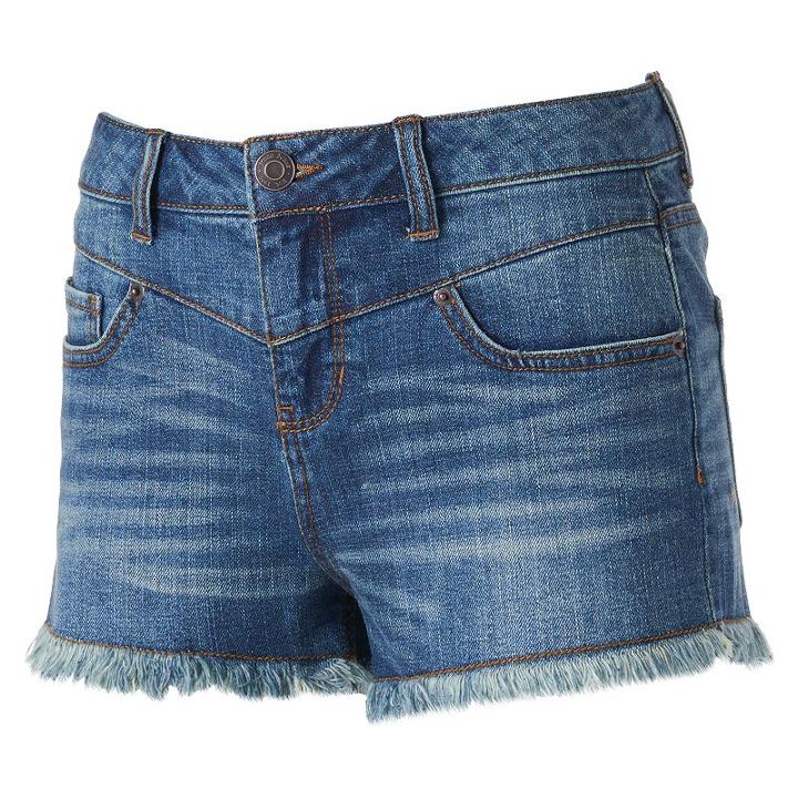 Juniors' Mudd&reg; High Waist Drop Yoke Jean Shortie Shorts, Girl's, Size: 3, Med Blue