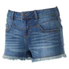 Juniors' Mudd&reg; High Waist Drop Yoke Jean Shortie Shorts, Girl's, Size: 3, Med Blue