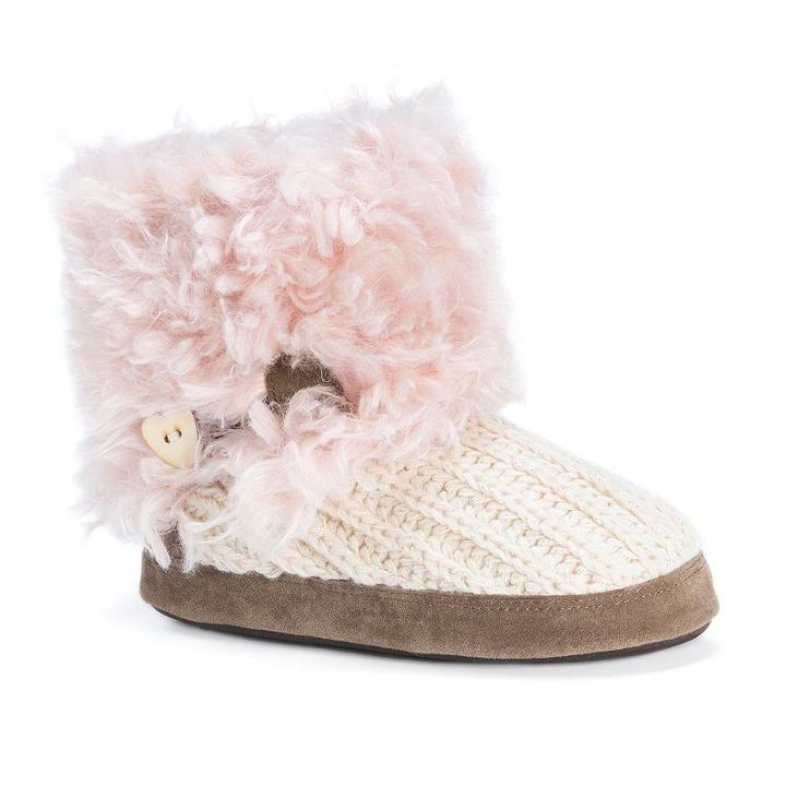 Muk Luks Women's Patti Cuffed Button Bootie Slippers, Size: Xl, Light Pink