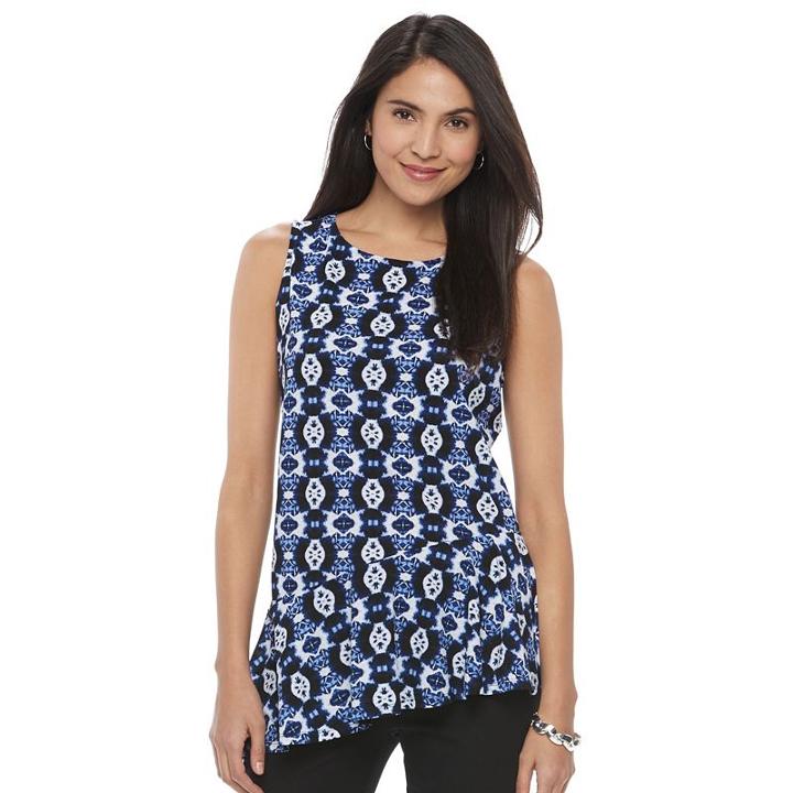 Women's Dana Buchman Printed Asymmetrical Tank, Size: Medium, Med Blue