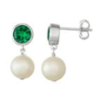 Sterling Silver Lab-created Green Spinel & Freshwater Cultured Pearl Drop Earrings, Women's
