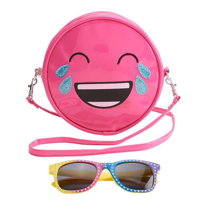 Girls 4-16 Crying Laughter Emoji Crossbody Bag & Sunglasses Set, Girl's, Multicolor