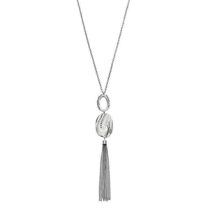 Tasseled Oval Pendant Necklace, Women's, Silver