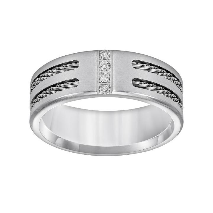 Cherish Always Stainless Steel Diamond Accent Wedding Band - Men, Size: 10, White