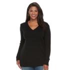 Plus Size Croft & Barrow&reg; Cable-knit V-neck Sweater, Women's, Size: 3xl, Black