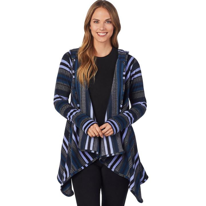 Women's Cuddl Duds Fleece Hooded Wrap Cardigan, Size: L-xl, Blue