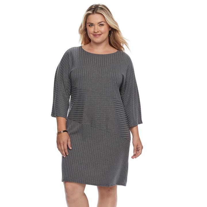 Plus Size Apt. 9&reg; Asymmetrical Ribbed Shift Dress, Women's, Size: 0x, Med Grey