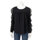 Women's Elle&trade; Mixed-media Ruffle Top, Size: Small, Black