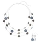 Gray & Blue Bead Multi Strand Necklace & Drop Earring Set, Women's, Grey