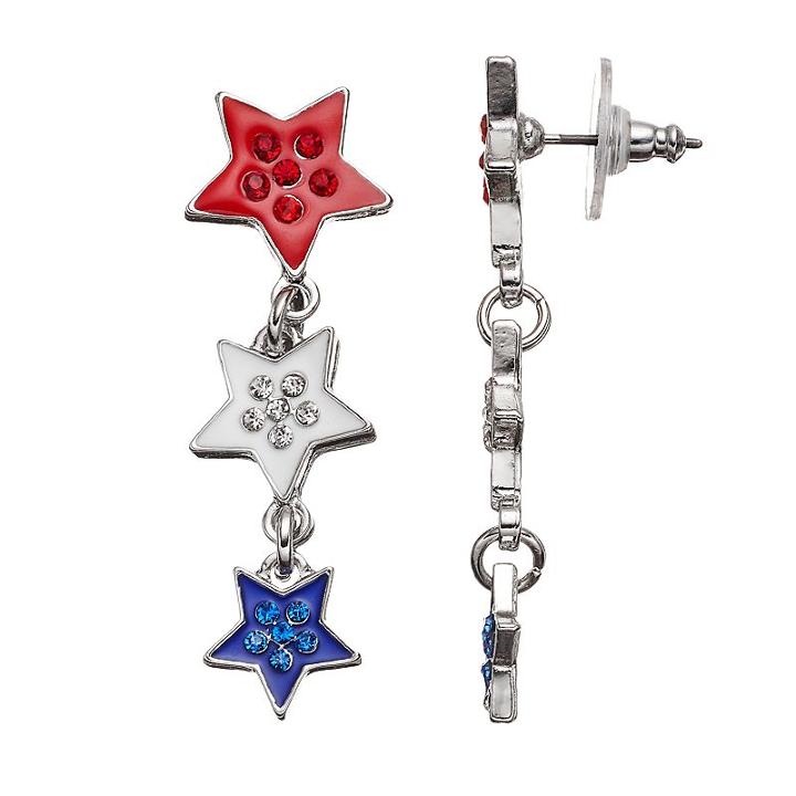 Red, White & Blue Graduated Star Drop Earrings, Women's, Multicolor
