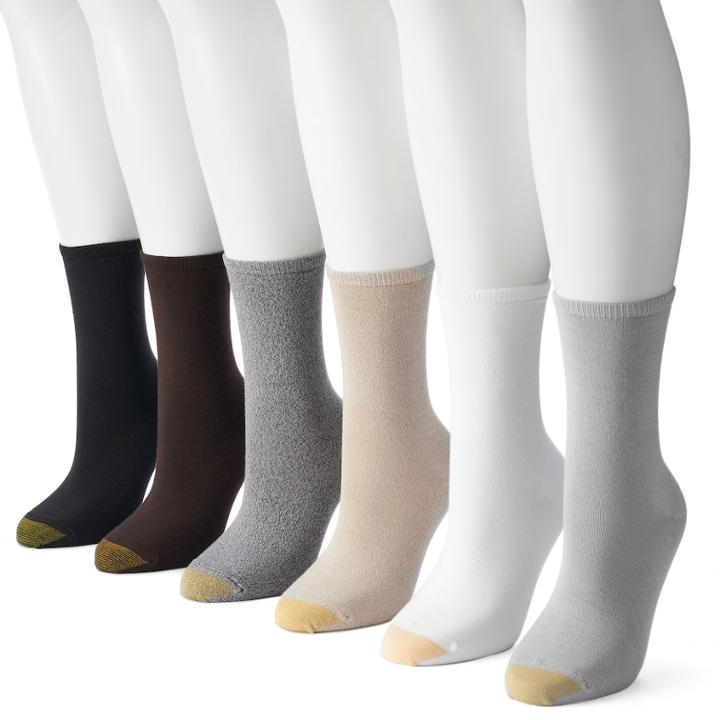 Women's Goldtoe 6-pk. Solid Soft Crew Socks, Size: 9-11, Gray