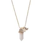 Long Pink Prism, Triangular & Crescent Charm Necklace, Women's, Gold