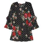 Girls 7-16 Iz Amy Byer Ruffled Long Sleeve Floral A-line Dress With Necklace, Size: Xl, Black