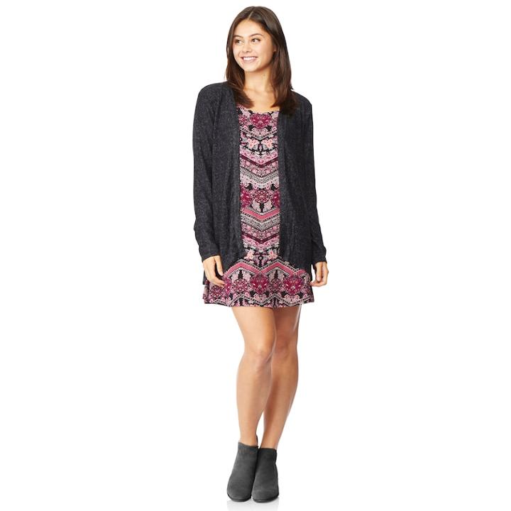 Juniors' Wallflower Swing Dress & Cardigan Set, Teens, Size: Small, Med Grey