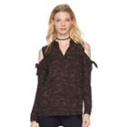 Women's Rock & Republic&reg; Camo Cold-shoulder Top, Size: Xl, Dark Brown