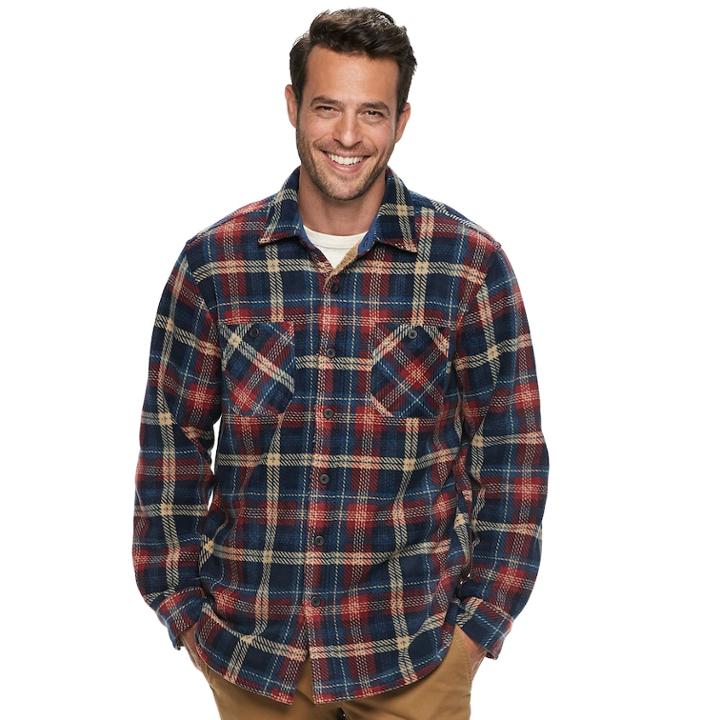 Men's Anchorage Expedition Classic-fit Plaid Fleece Shirt Jacket, Size: Medium, Dark Blue
