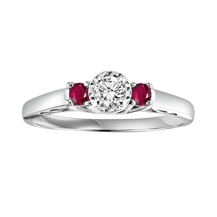 Cherish Always Round Cut Diamond And Ruby Engagement Ring In 10k White Gold (1/6 Ct. T.w.), Women's, Size: 6.50, Red