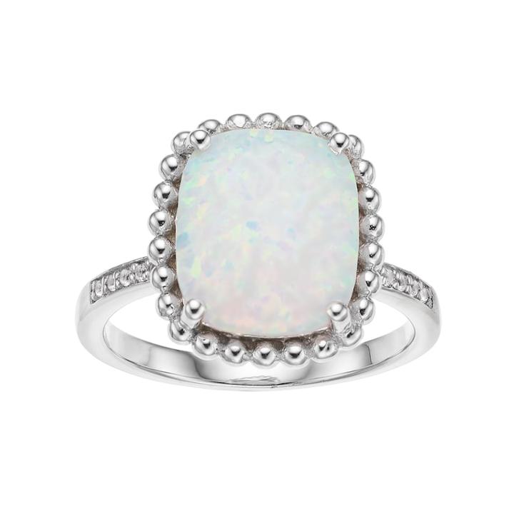 Sterling Silver Lab-created Opal & Lab-created White Sapphire Square Ring, Women's, Size: 8