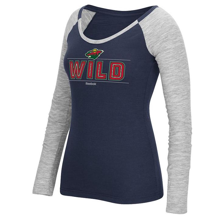 Women's Reebok Minnesota Wild Marled Slub Tee, Size: Large, Blue (navy)