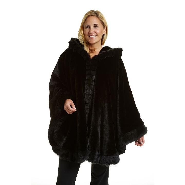 Plus Size Excelled Hooded Cape Coat, Women's, Black