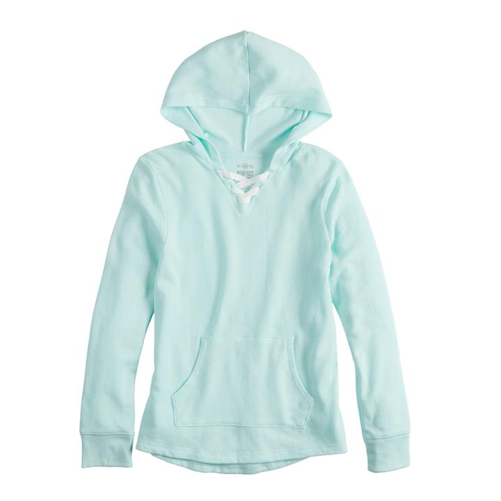 Girls 7-16 & Plus Size So&reg; Lace-up Tunic Hoodie, Size: 18 1/2, Light Blue