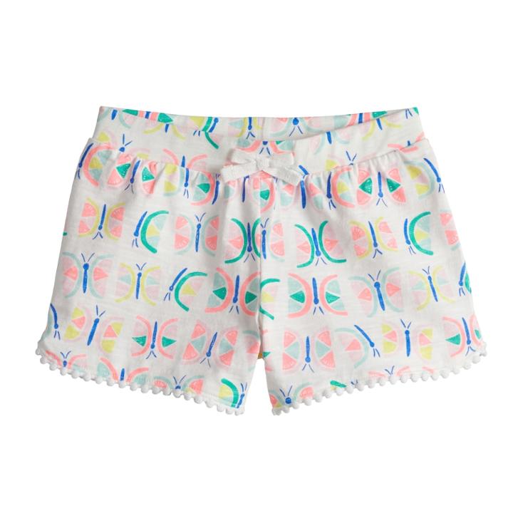 Girls 4-10 Jumping Beans&reg; Printed Pom-pom Trim Slubbed Shorts, Size: 8, White