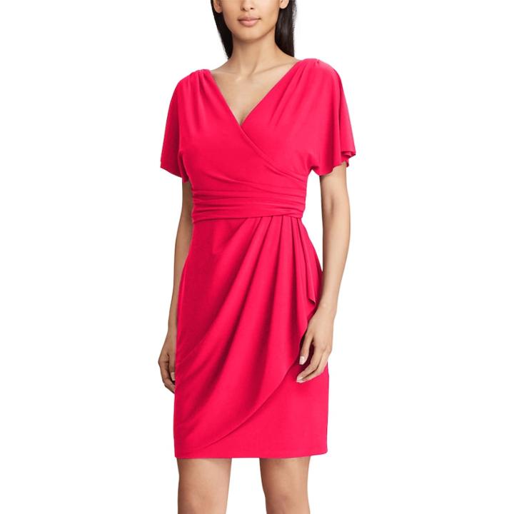 Petite Chaps Surplice Faux-wrap Dress, Women's, Size: Xl Petite, Pink