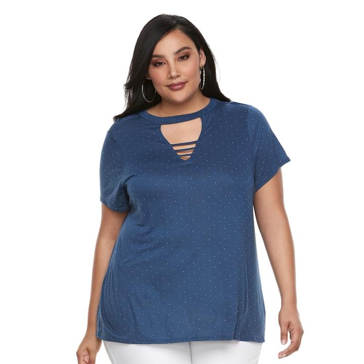 Plus Size Jennifer Lopez Bar Front Top, Women's, Size: 3xl, Dark Blue