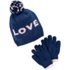 Girls 4-14 Carter's Pom Love Hat & Gloves Set, Size: 4-8, Blue (navy)