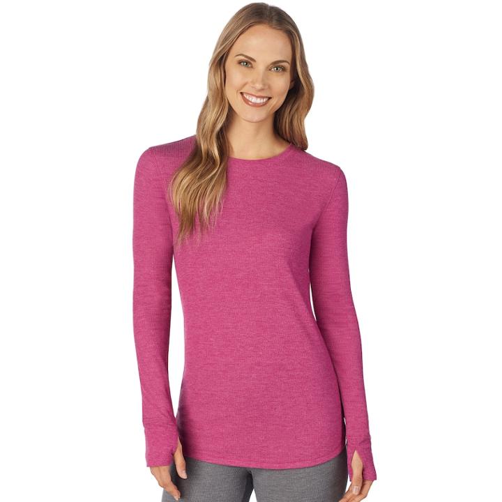 Women's Cuddl Duds Strecth Thermal Crewneck Top, Size: Large, Red Overfl