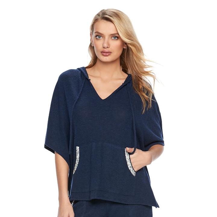 Women's Juicy Couture Glitter Poncho Sweatshirt, Size: Large, Blue