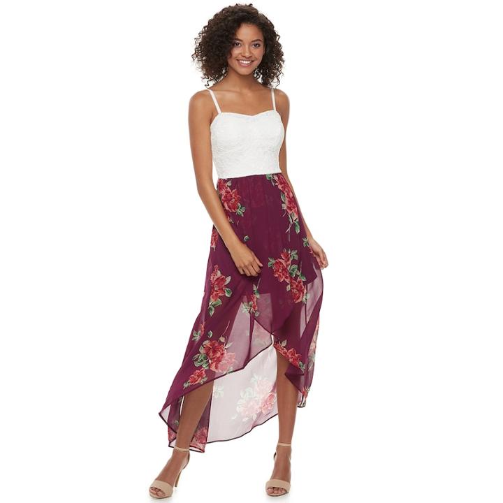Juniors' Lily Rose High-low Floral Maxi Dress, Teens, Size: Xl, Wine Sage Print