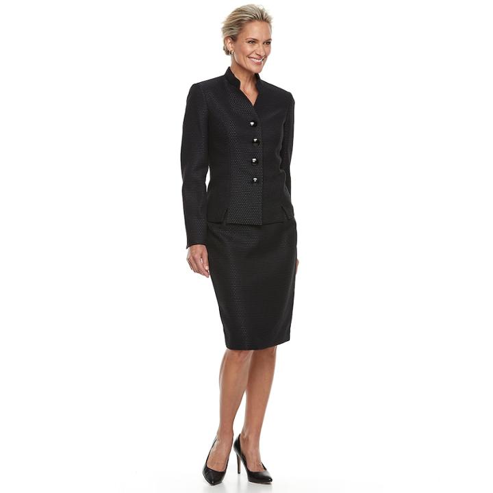 Women's Le Suit Inverted Notch Skirt Suit Set, Size: 6, Black