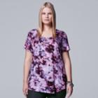 Plus Size Simply Vera Vera Wang Printed V-neck Tee, Women's, Size: 3xl, Med Red