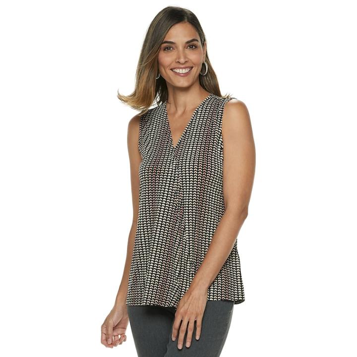 Women's Dana Buchman Pleated V-neck Tank, Size: Xxl, Beig/green (beig/khaki)